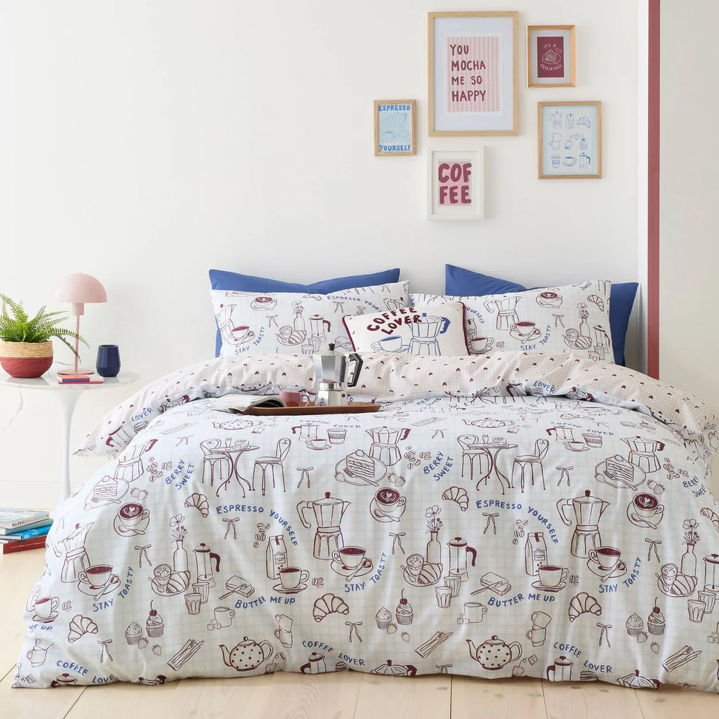 Coffee Club Duvet Cover Set in Blue