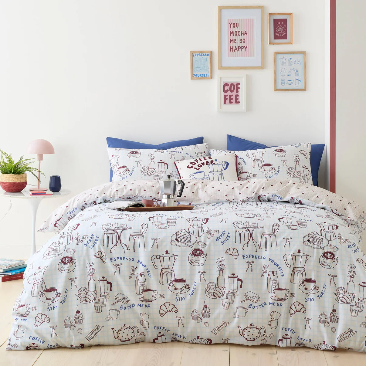 Coffee Club Duvet Cover Set in Blue