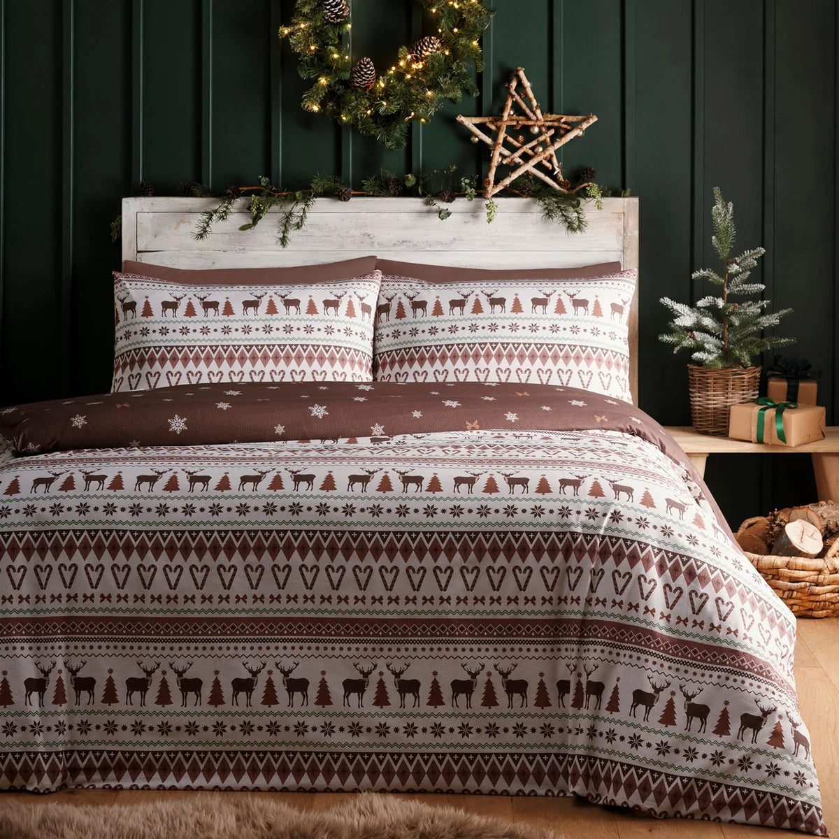 Christmas Fairisle Duvet Cover Set in Natural