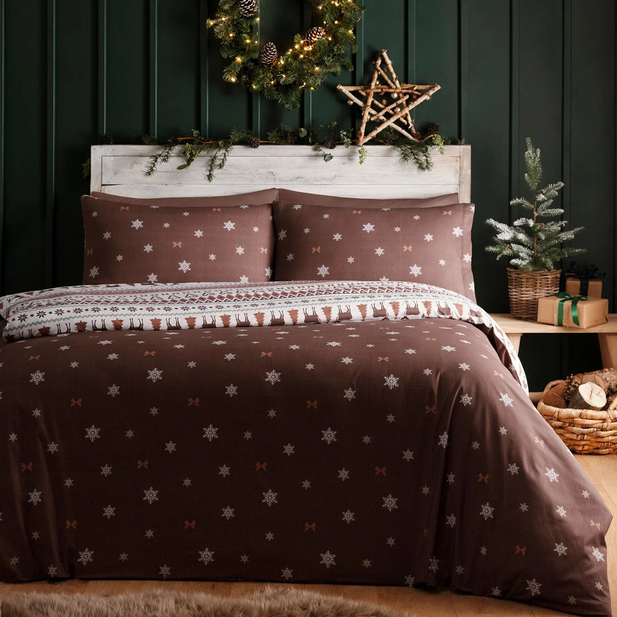 Christmas Fairisle Duvet Cover Set in Natural
