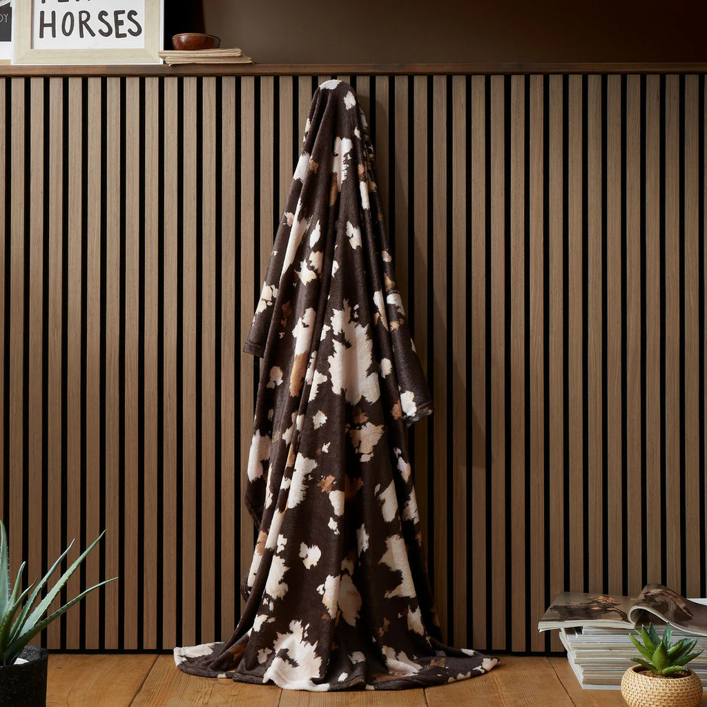 Cow Print Fleece Throw in Chocolate 120 x 150cm