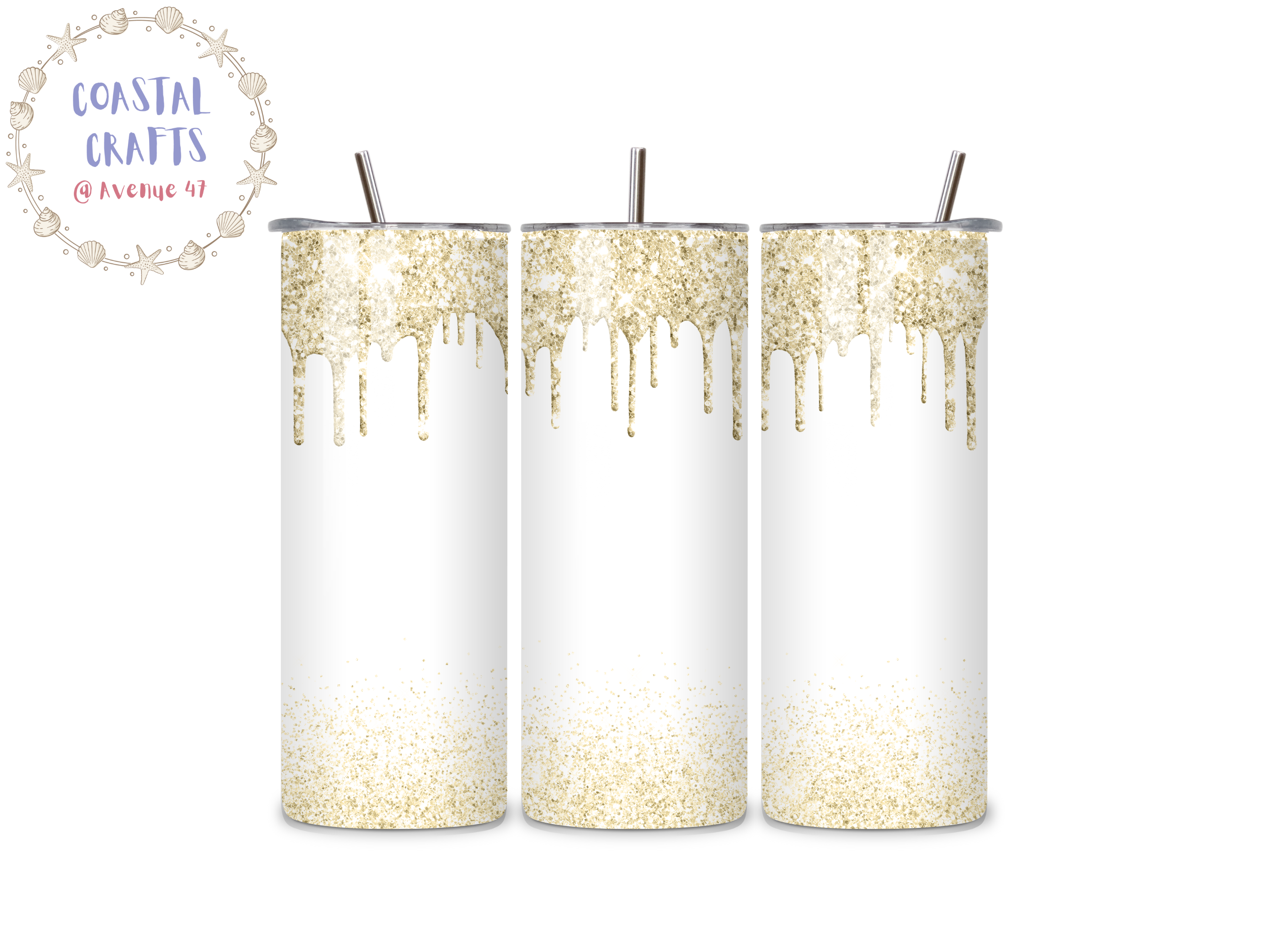 20oz Stainless Steel Skinny Tumblers - Glitter Drip - 7 Colour Options