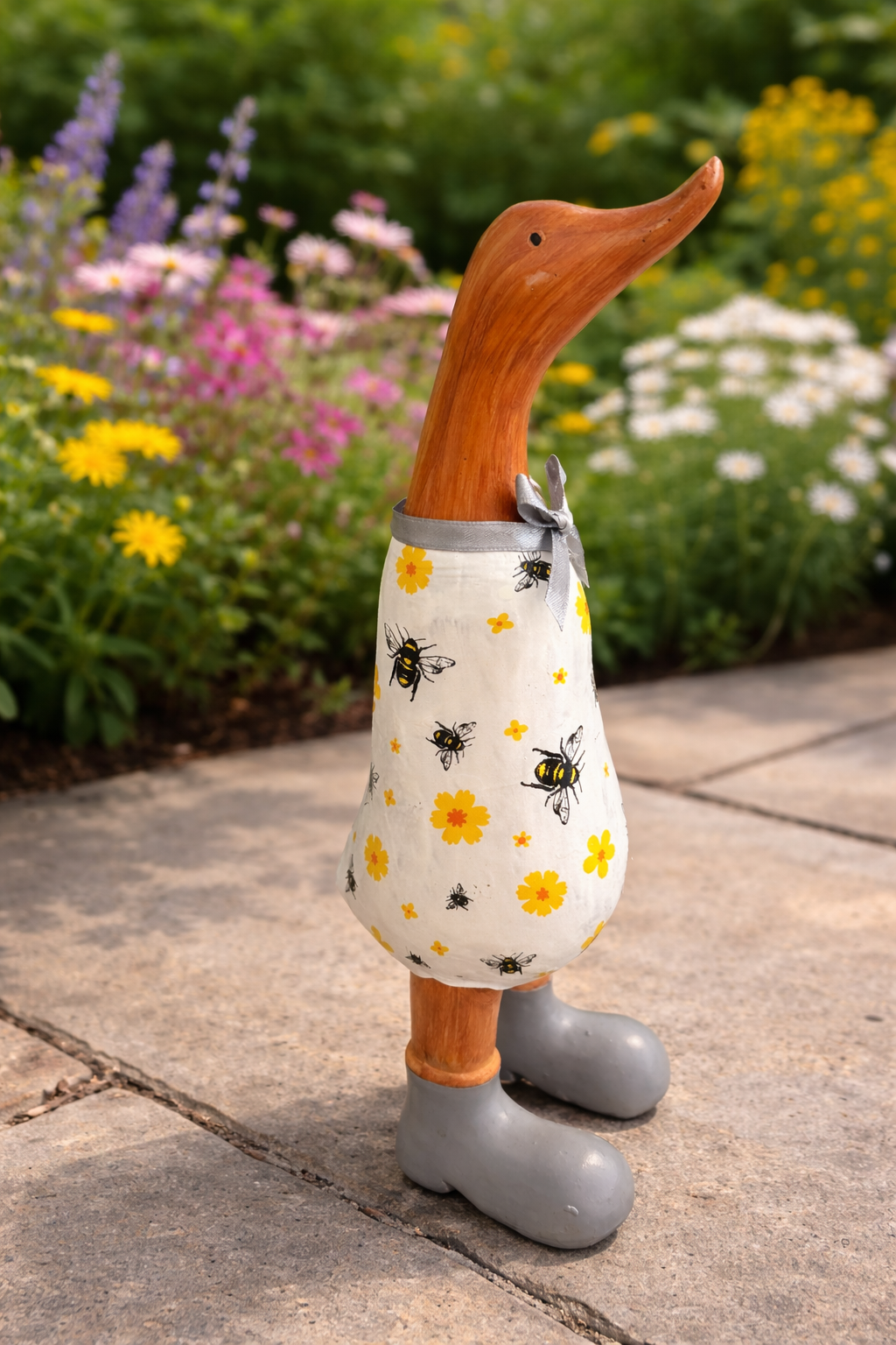 Bee & Flower Duck Ornament with Boots – 25cm Garden Decor