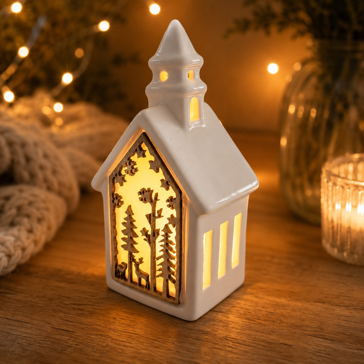 Light Up Ceramic House Ornament