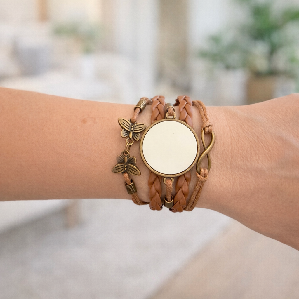 Brown Personalised Faux Leather Photo Upload Bracelet