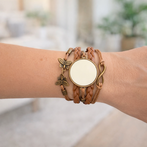 Brown Personalised Faux Leather Photo Upload Bracelet