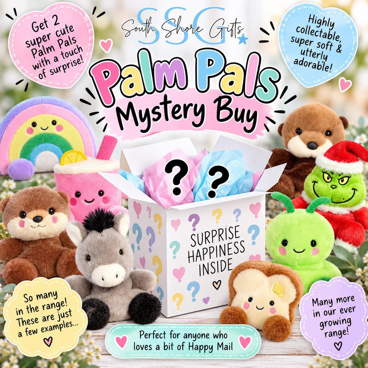 Palm Pals Mystery Buy containing two surprise Aurora Palm Pals soft toys from South Shore Gifts