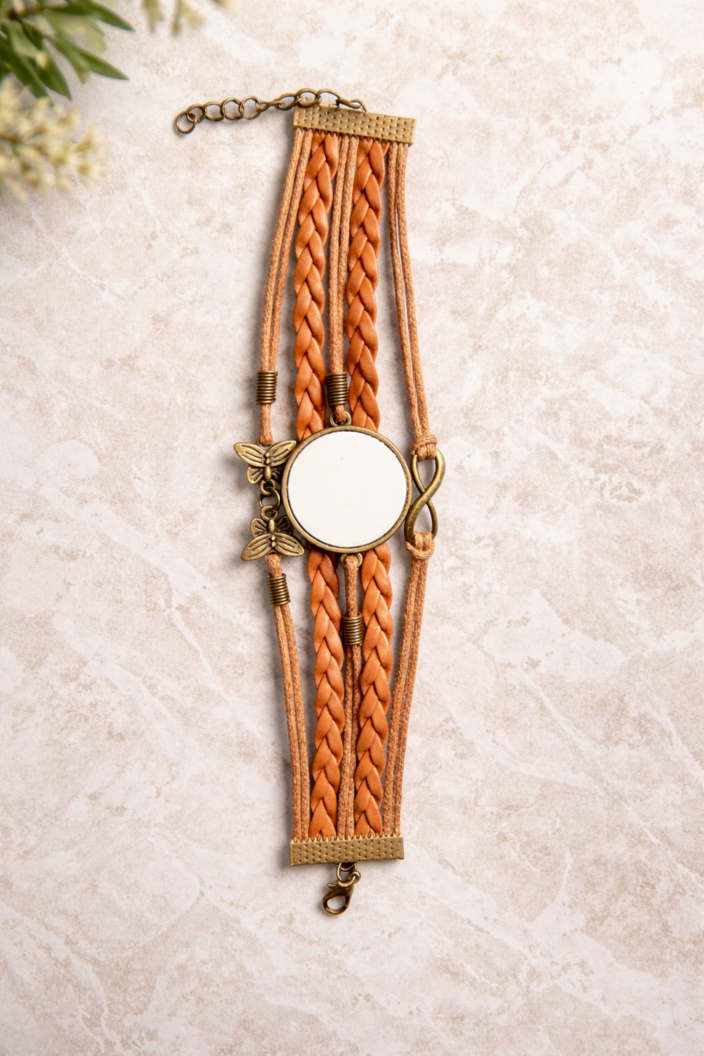 Brown Personalised Faux Leather Photo Upload Bracelet