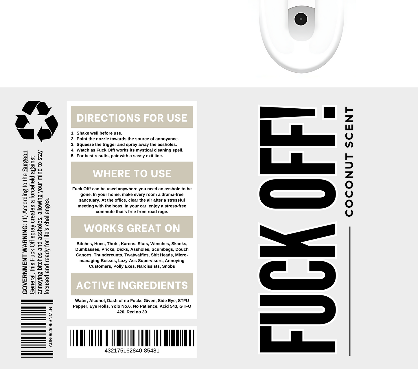 20oz Stainless Steel Skinny Tumbler - F@&K Off Spray Can - 10 Colour Options
