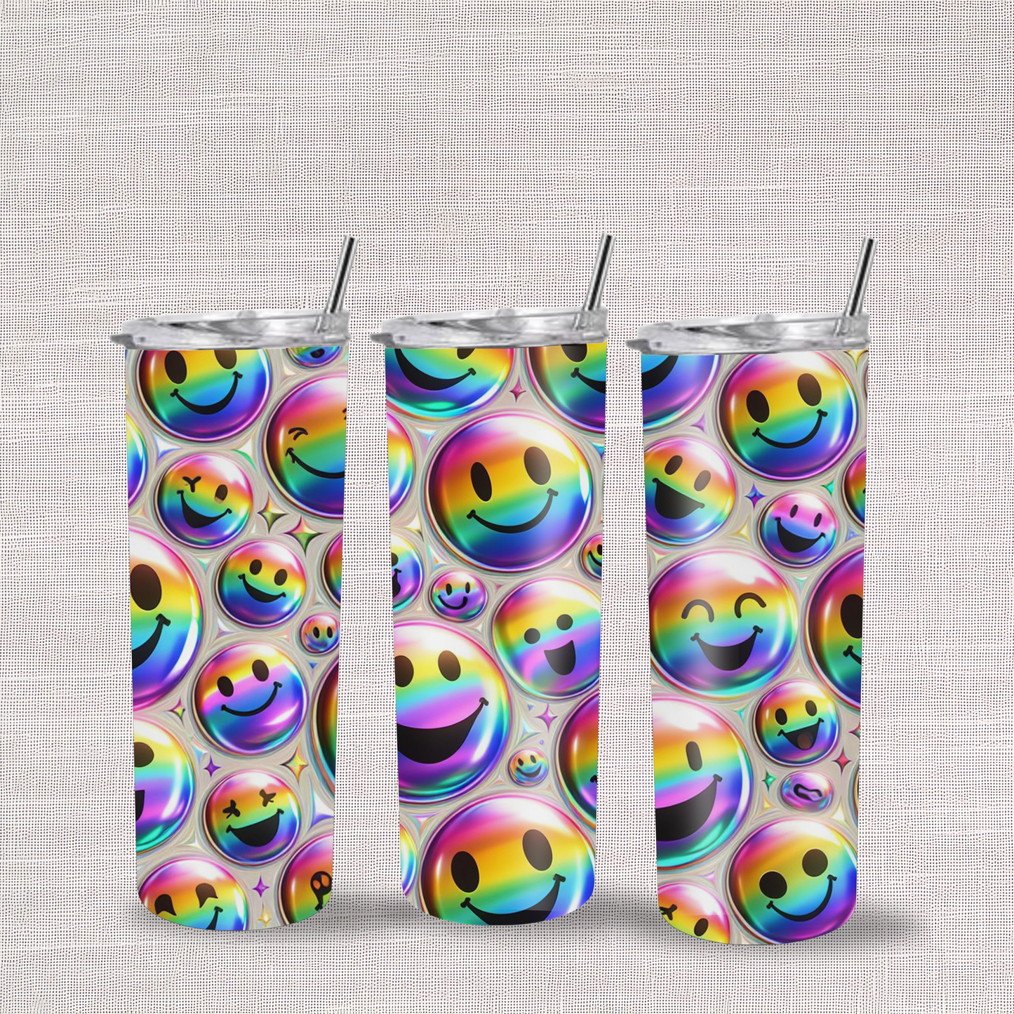 Happy Faces 20oz Stainless Steel Skinny Tumblers