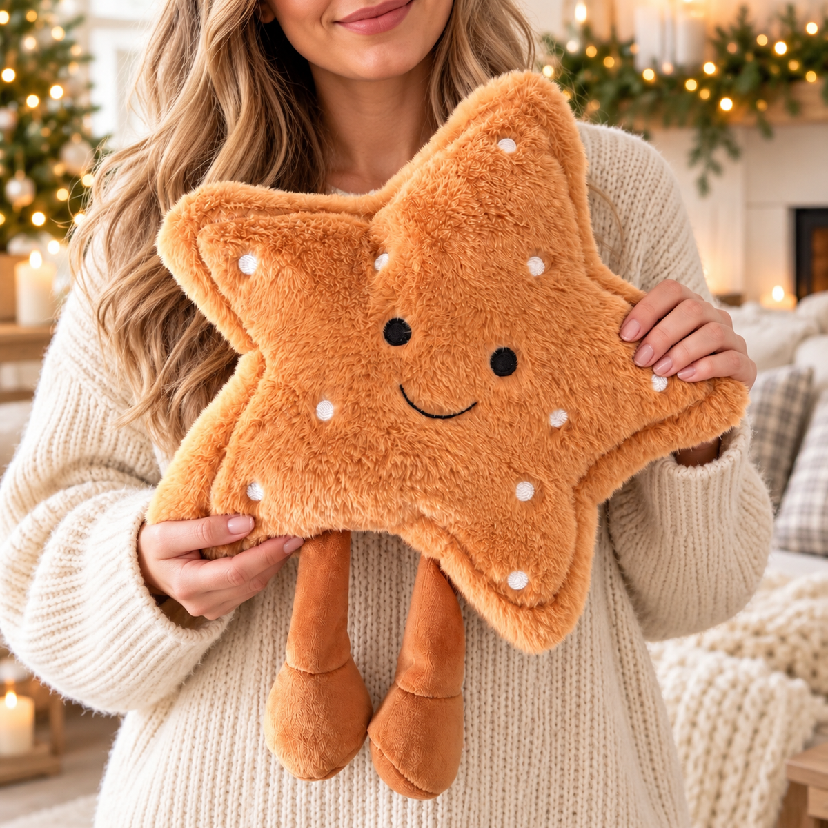Happy Face Large Plush Star with Dangling Legs – 34 x 41cm