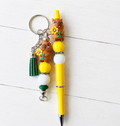 Beaded Novelty Pen & Keyring Set - Capybara Sunflower
