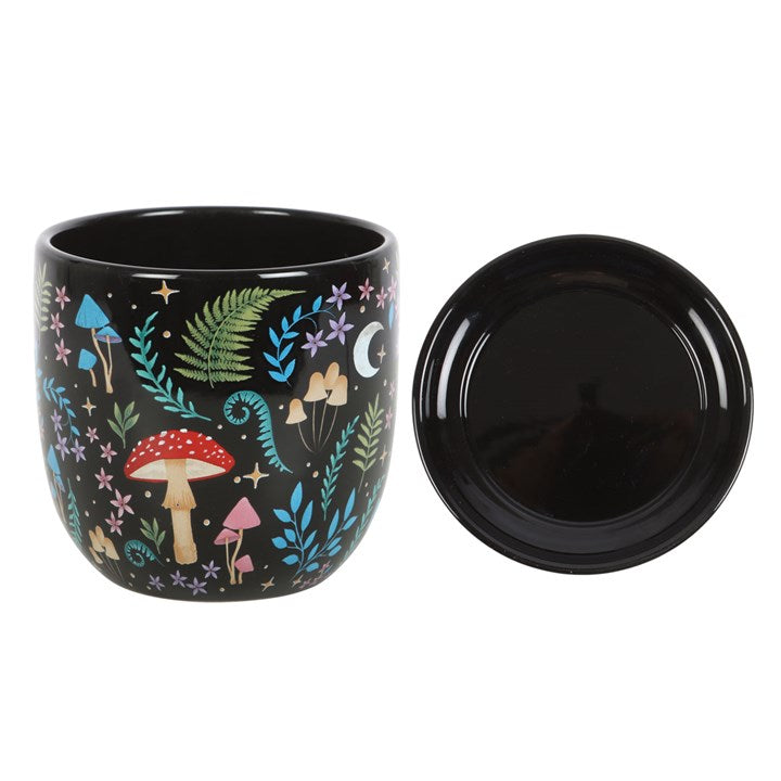 Dark Forest Print Ceramic Plant Pot With Saucer