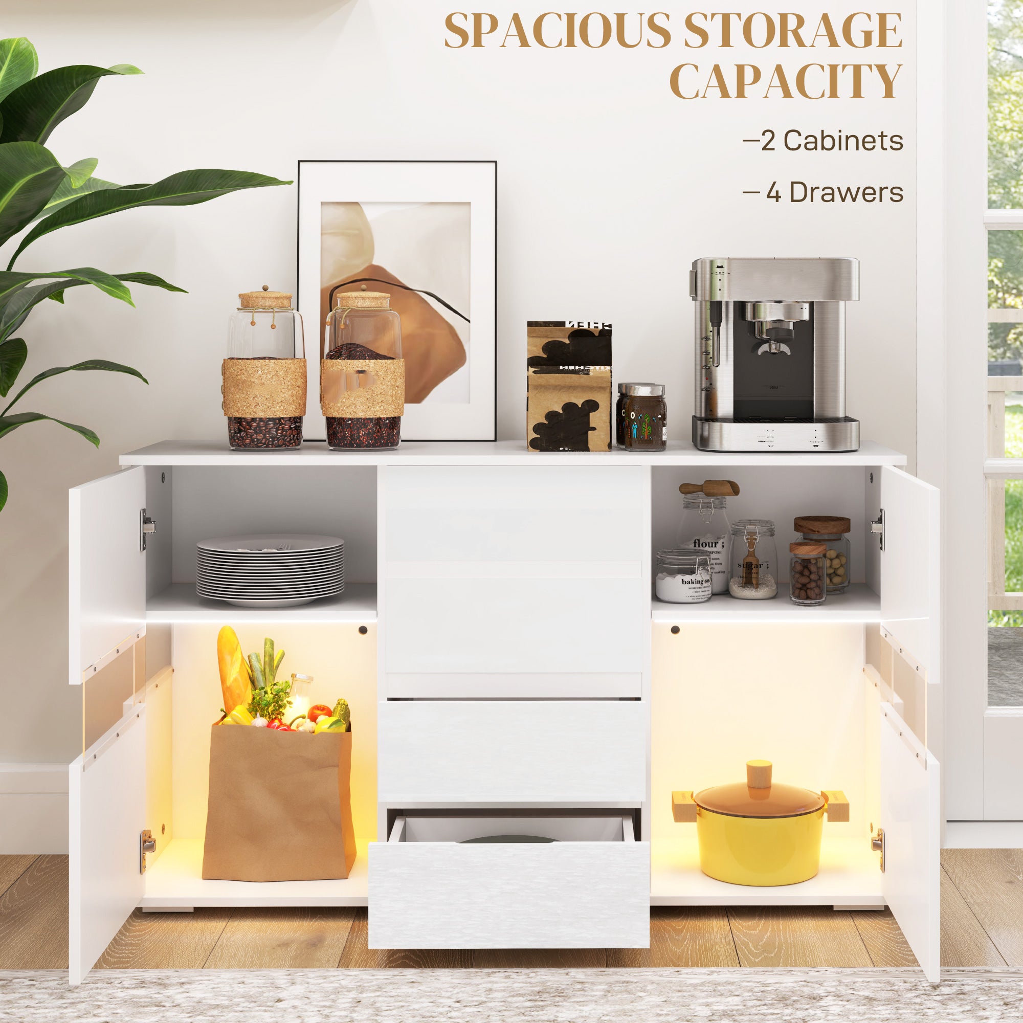 LED Light Sideboard - High Gloss White