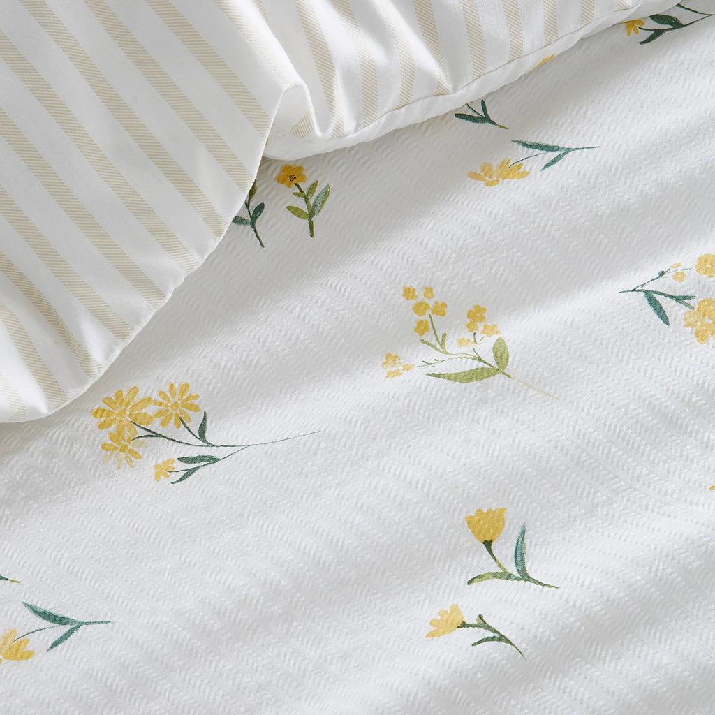 Duvet Cover Set Ditsy Floral Seersucker by Dreams & Drapes Design in Yellow