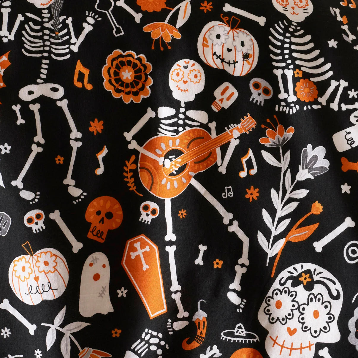 Halloween Day of the Dead Duvet Cover Set in Black/Orange