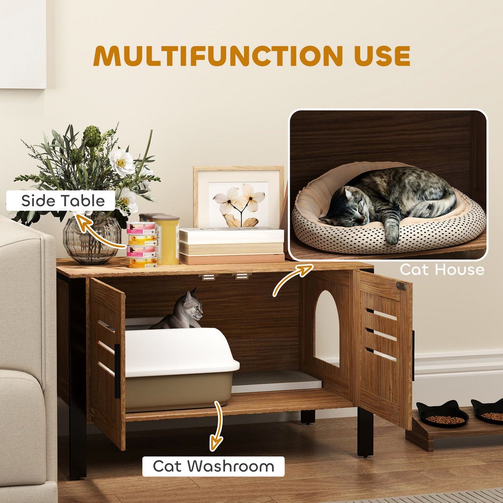 Cat Litter Box Enclosure with Tall Legs, Scratching Board, Double Doors, Ventilation Holes, 80 x 45 x 50 cm, Dark Brown