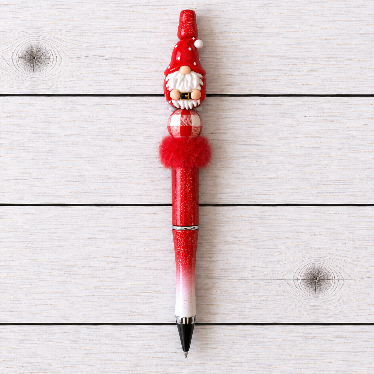 Red Santa Gonk Novelty Beaded Pen