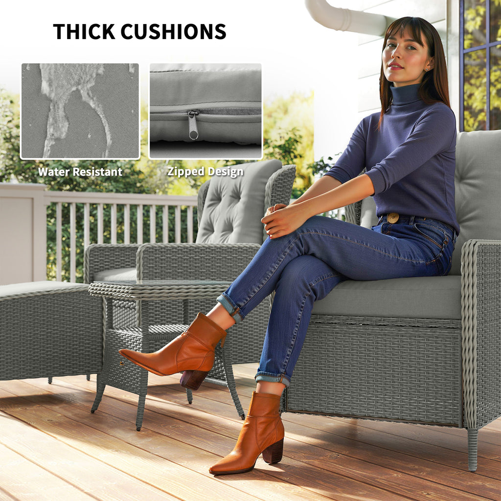 Five-Piece Reclining Rattan Chair Set - Charcoal Grey