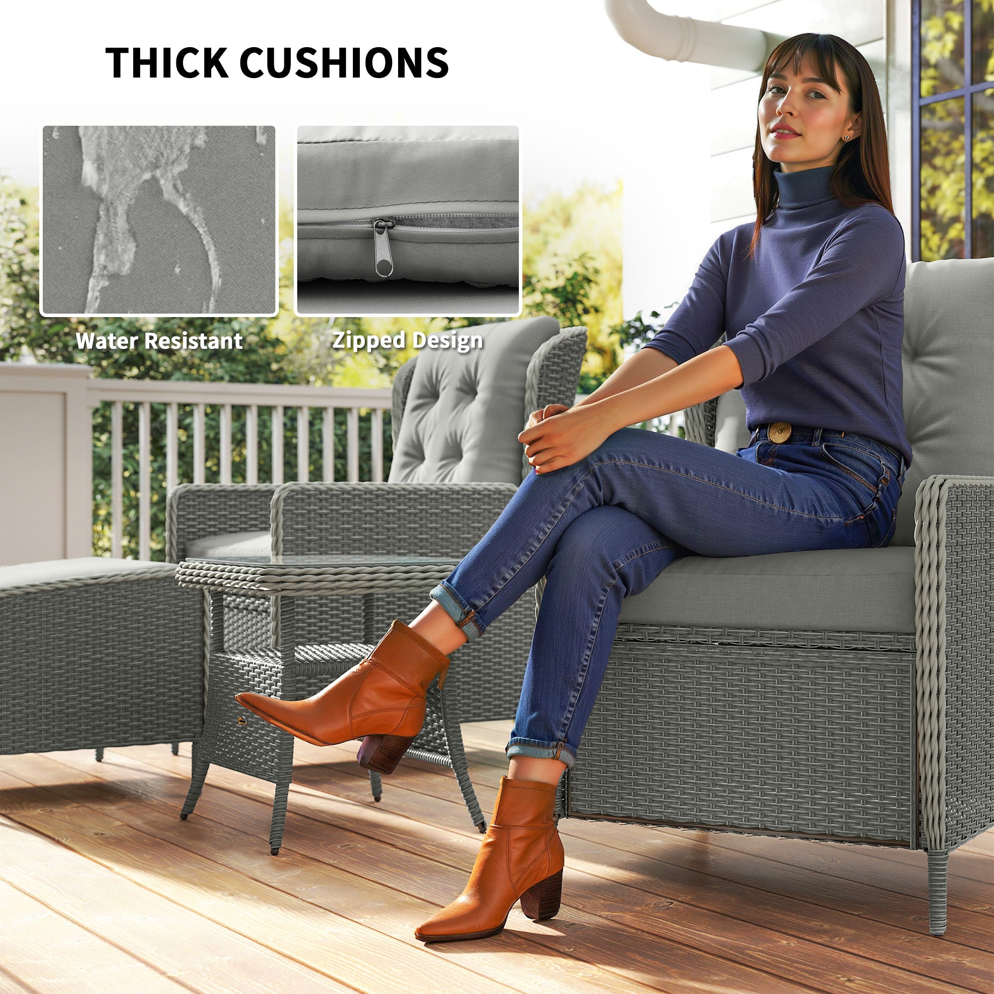 Five-Piece Reclining Rattan Chair Set - Charcoal Grey