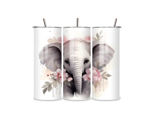 Floral Baby Elephant 20oz Tumbler