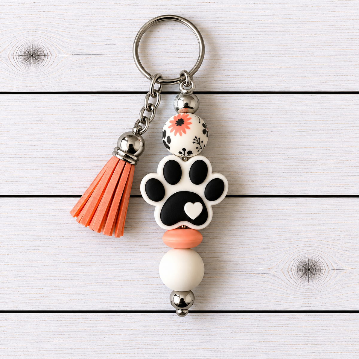 Paw Print Novelty Beaded Keyring