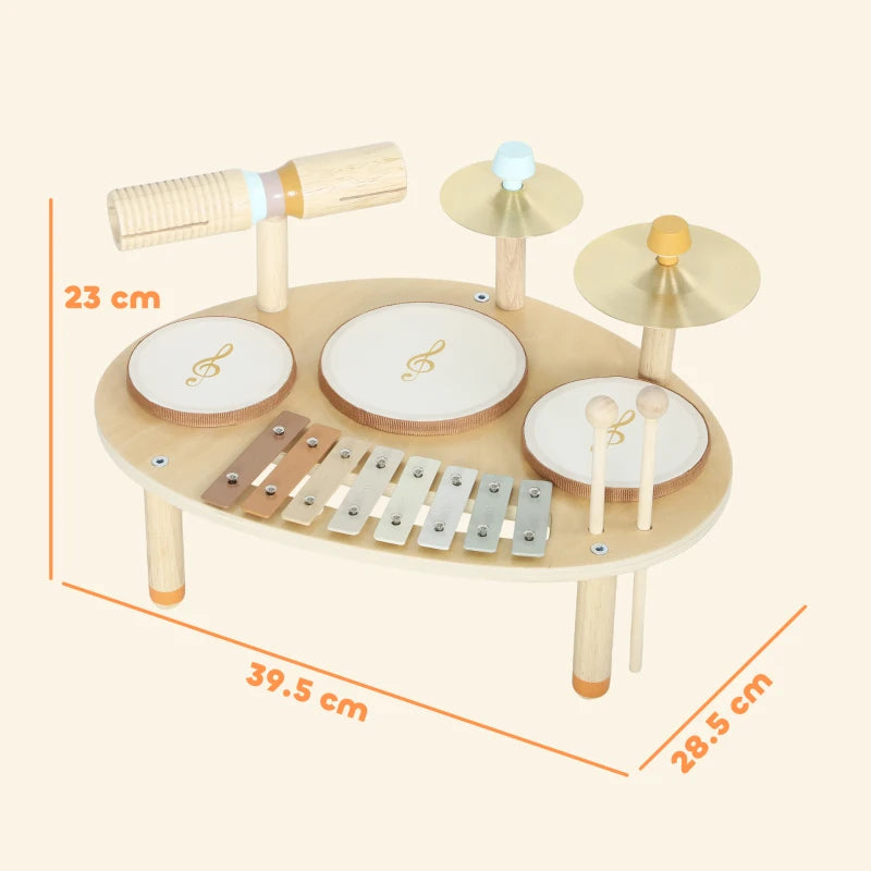 Baby Drum Kit, Wooden Kids Musical Instruments with Drums and Xylophone, Gifts for Girls Boys Birthday, Natural