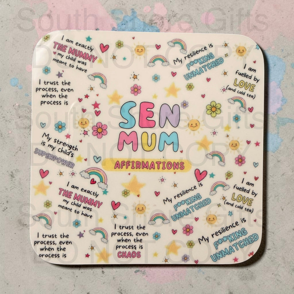 SEN Mum Affirmations Mug & Coaster Gift Set | 11oz Ceramic Mug with Pink Handle | Special Needs Mum Gift