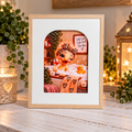 Funny bathroom framed prints with Highland Cow and duck designs in natural wood frames