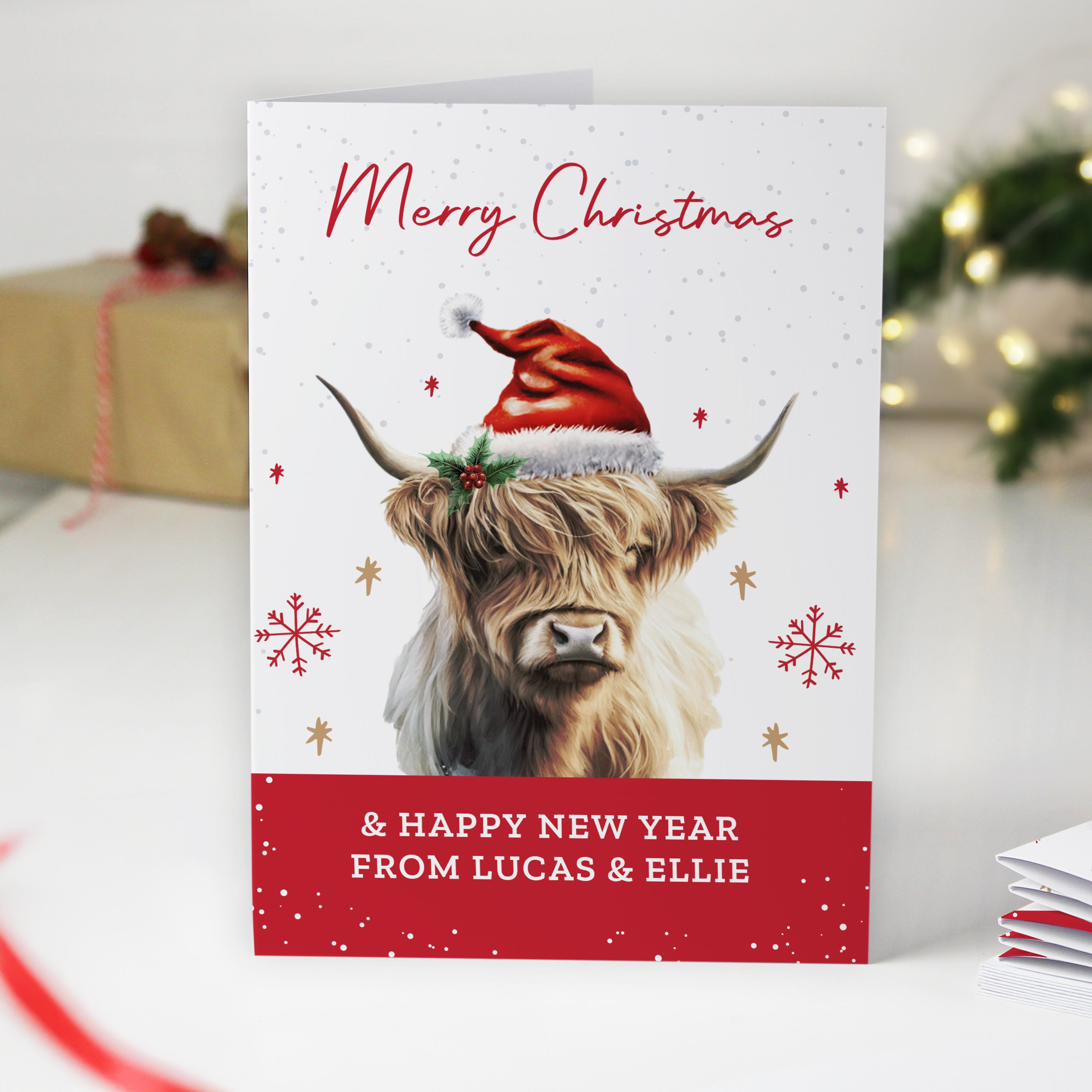 Personalised Highland Cow Pack of 10 Christmas Cards