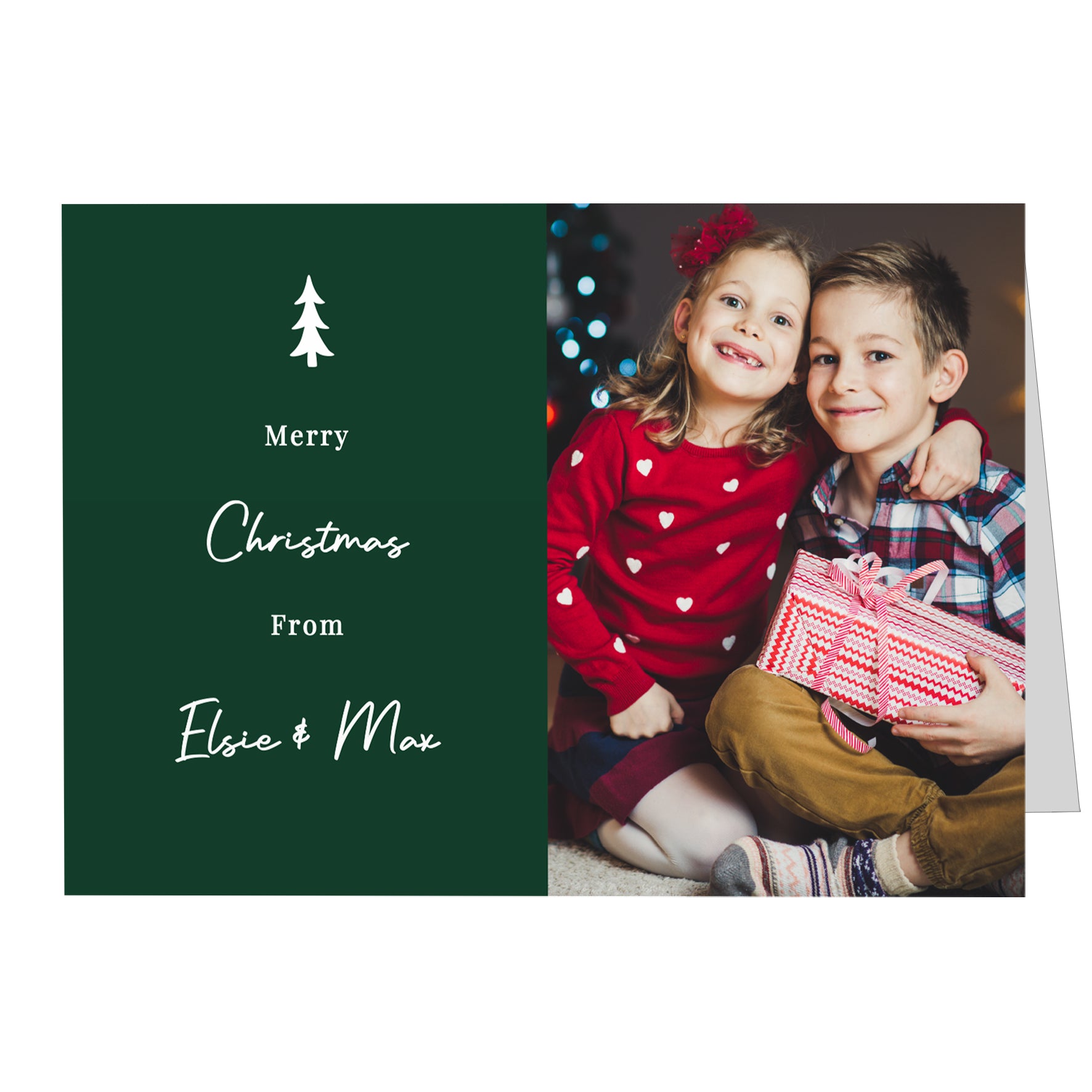 Personalised Photo Upload Pack of 10 Green Christmas Cards