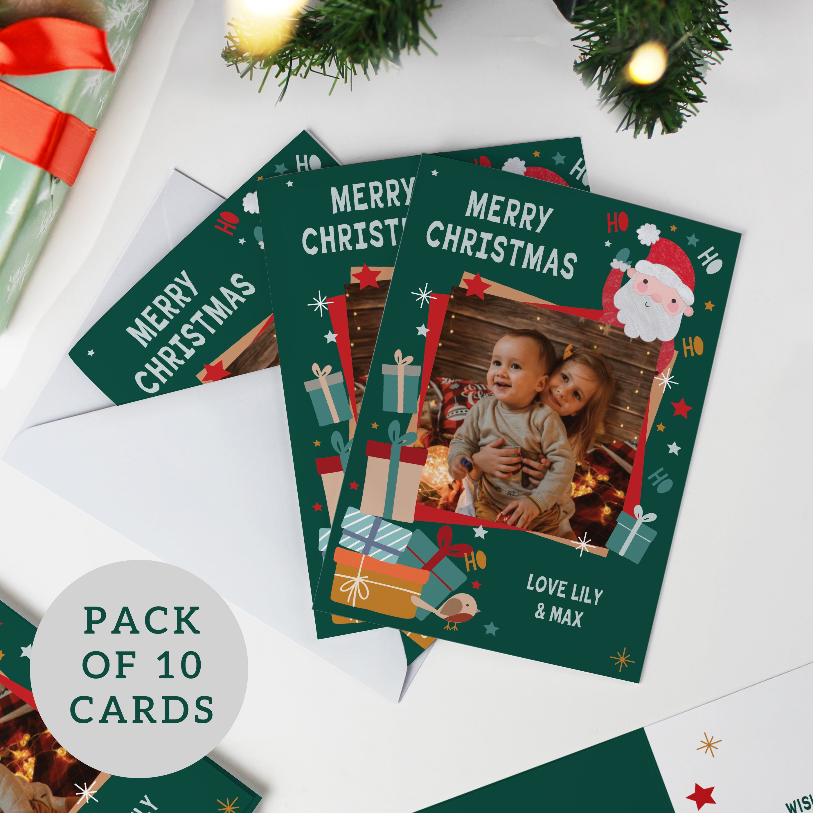 Personalised Photo Upload Pack of 10 Santa Christmas Cards