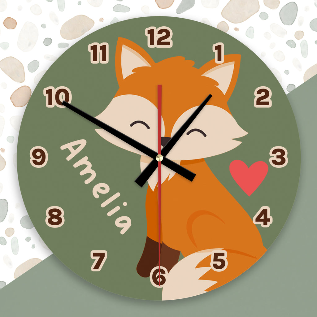 Woodland Fox Personalised Wooden Wall Clock