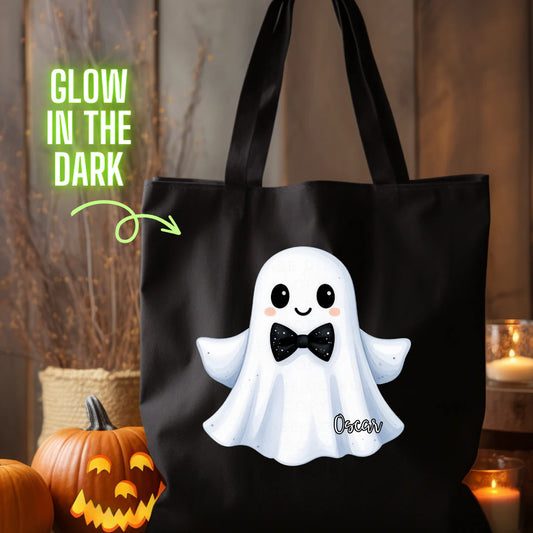 Personalised Boy Ghost Glow in The Dark Mini Tote Bag