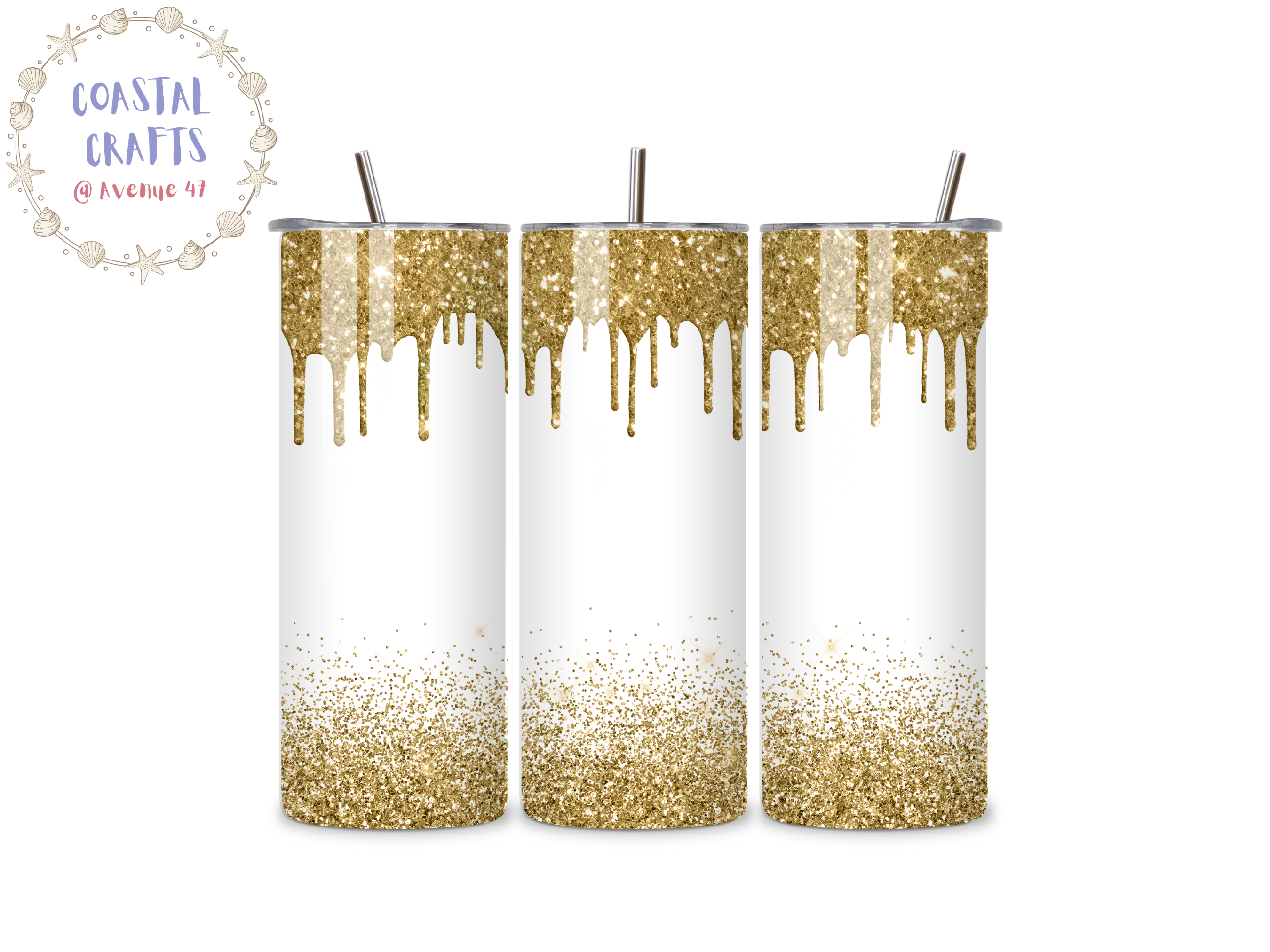 20oz Stainless Steel Skinny Tumblers - Glitter Drip - 7 Colour Options