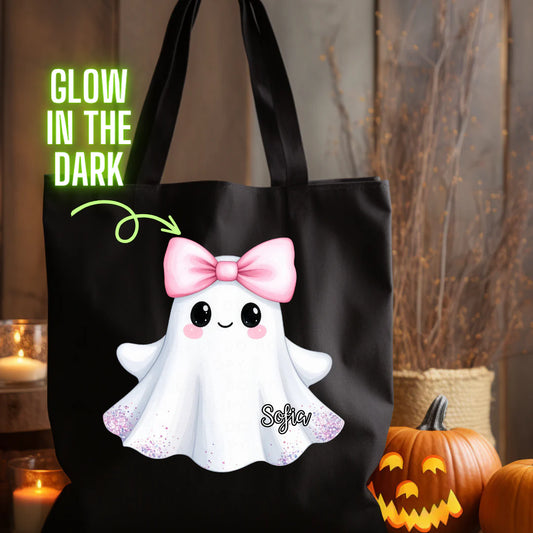 Personalised Girl Ghost Glow In The Dark Mini Tote Bag