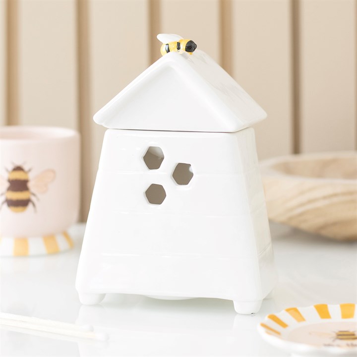 White Beehive Oil Burner and Wax Warmer with Bee – product image 1