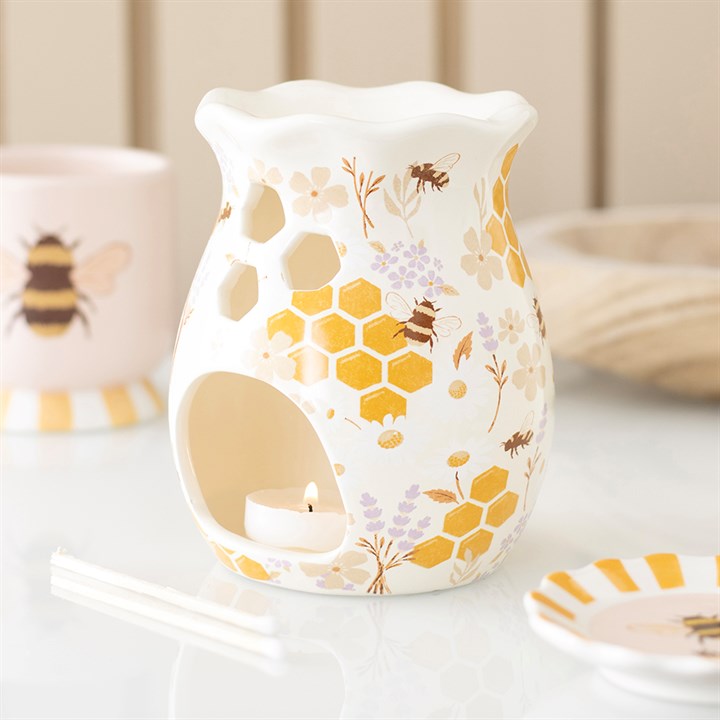 Honey Bee Print Fluted Oil Burner and Wax Warmer – product image 1