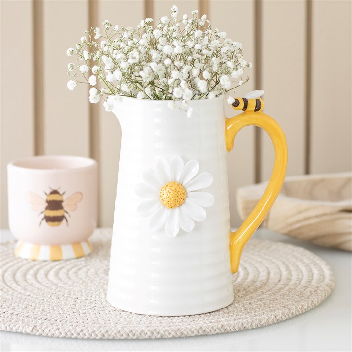 3D Daisy and Honey Bee Ceramic Flower Jug – product image 1