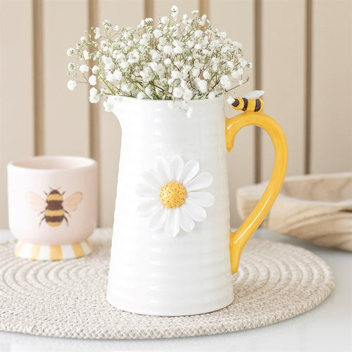 3D Daisy and Honey Bee Ceramic Flower Jug – product image 1