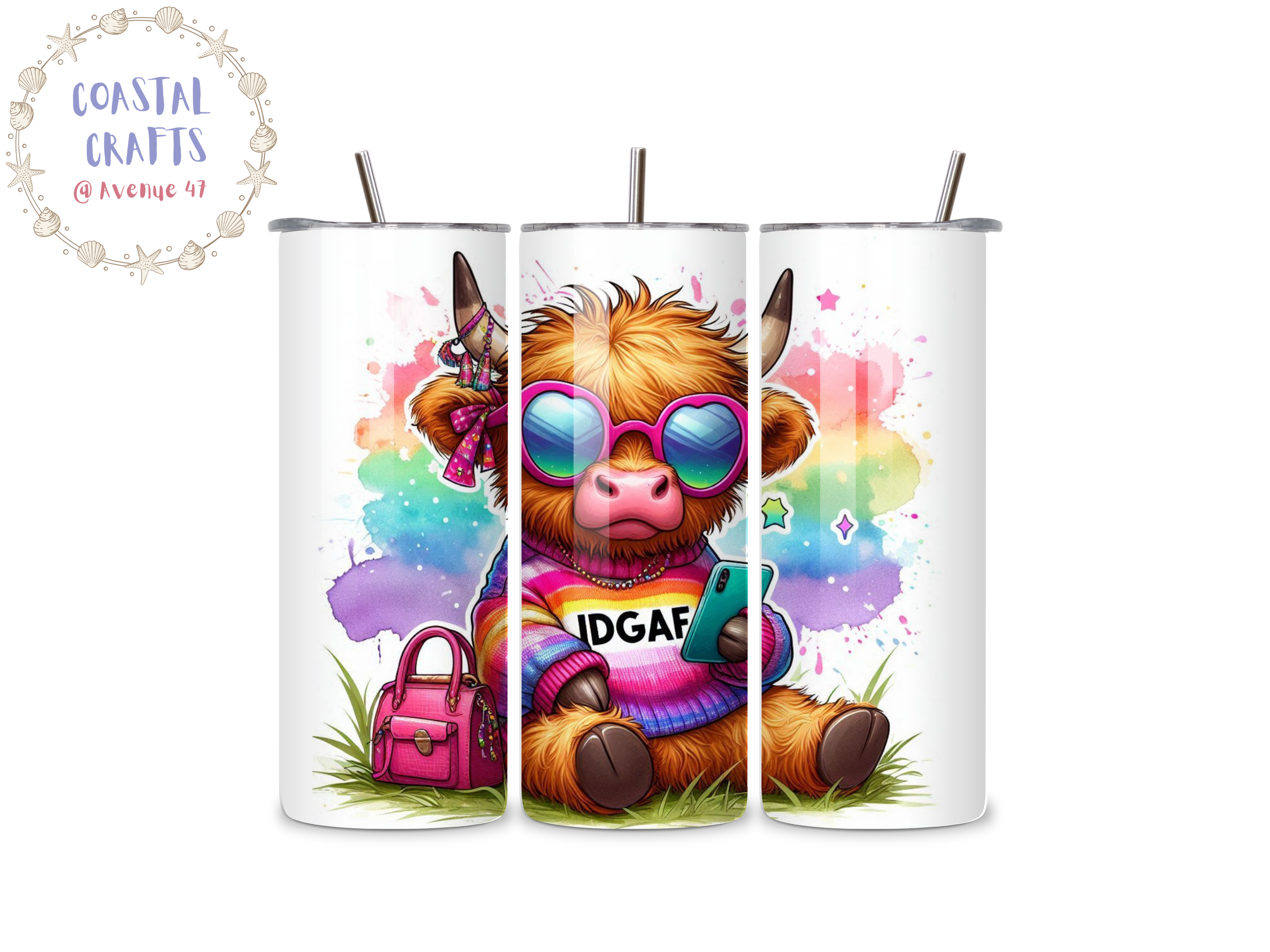 IDGAF Highland Cow - 20oz Stainless Steel Skinny Tumbler