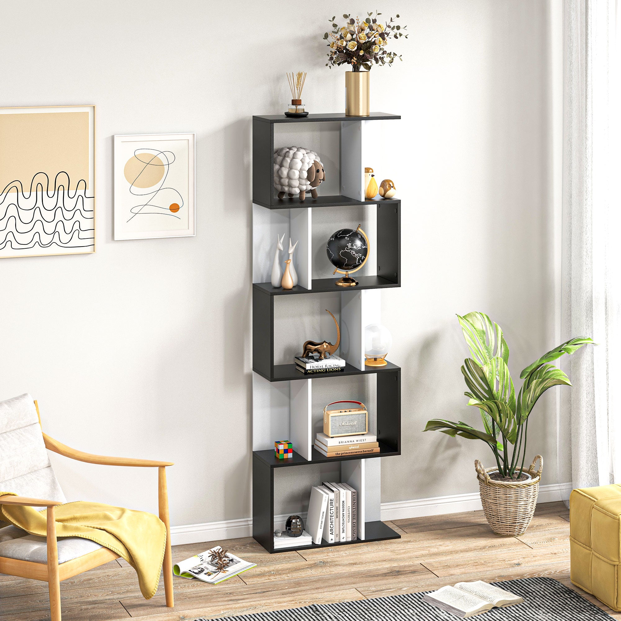 S-Shaped Wooden Freestanding Storage Shelf - Colour Options