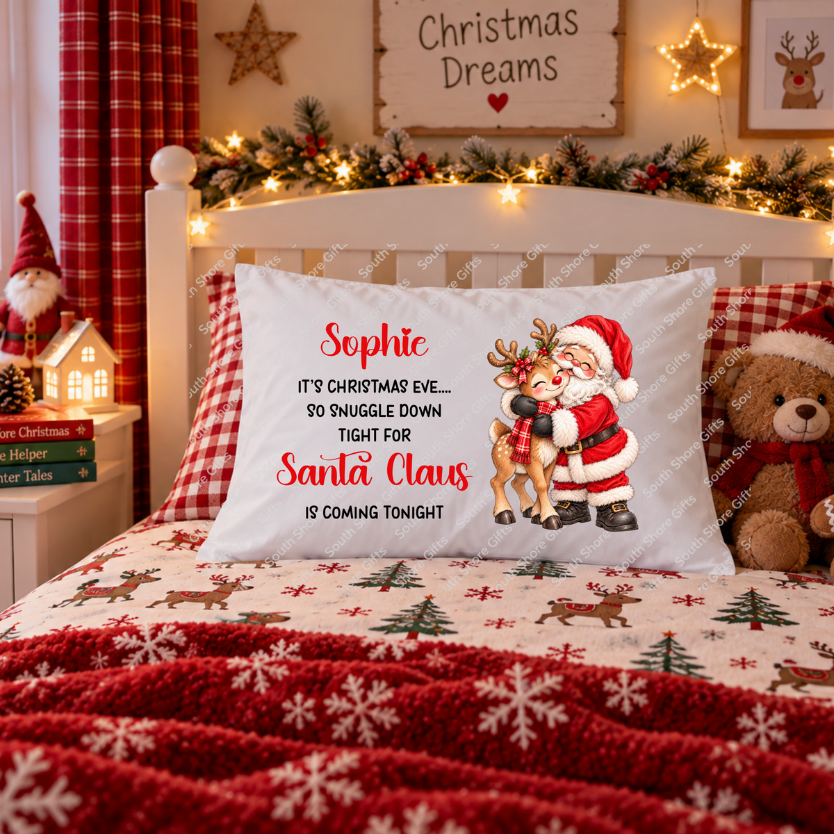 Personalised Christmas Eve Pillowcase – Santa & Reindeer | Christmas Eve Tradition