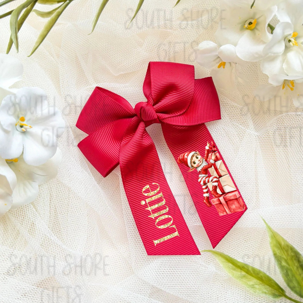 Hair Bow - Red - Personalised - 4 Christmas Design Options To Choose From