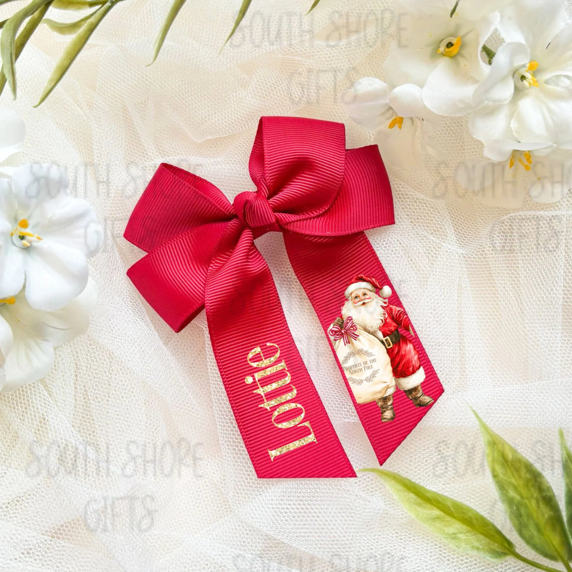 Hair Bow - Red - Personalised - 4 Christmas Design Options To Choose From