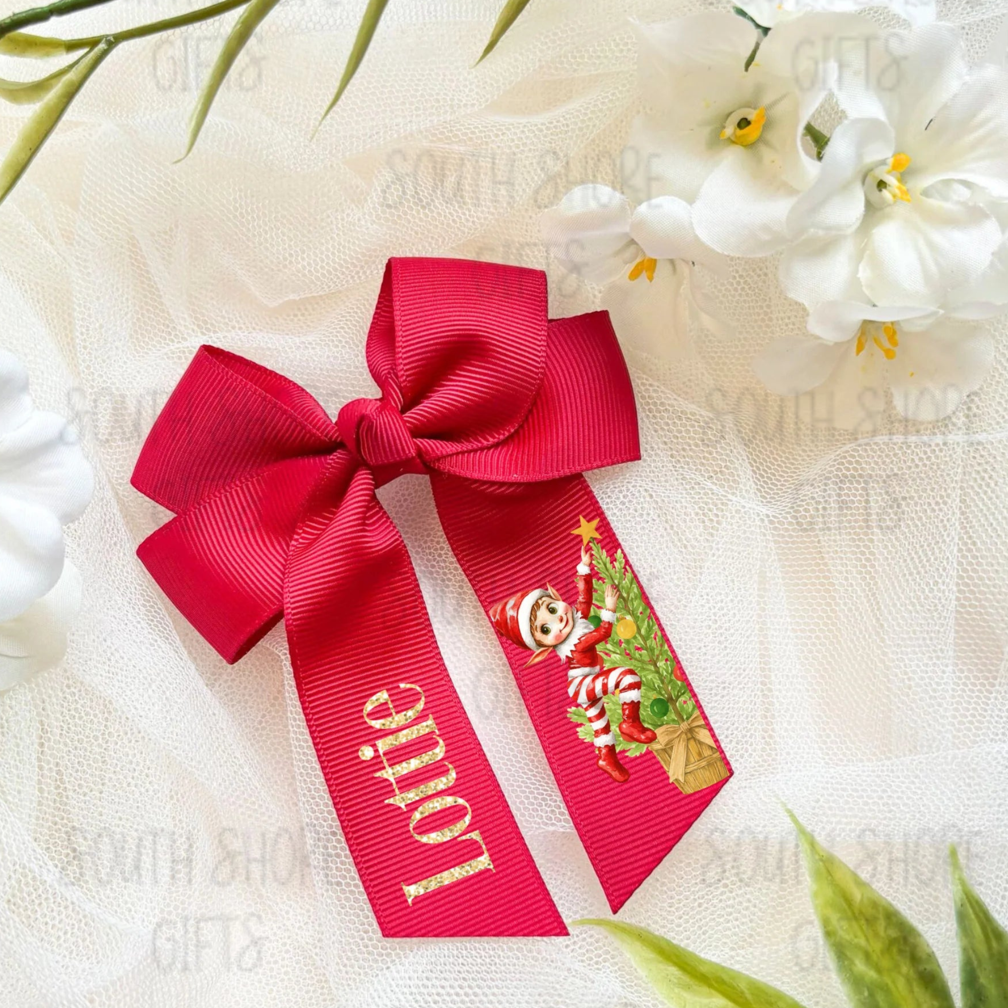 Hair Bow - Red - Personalised - 4 Christmas Design Options To Choose From
