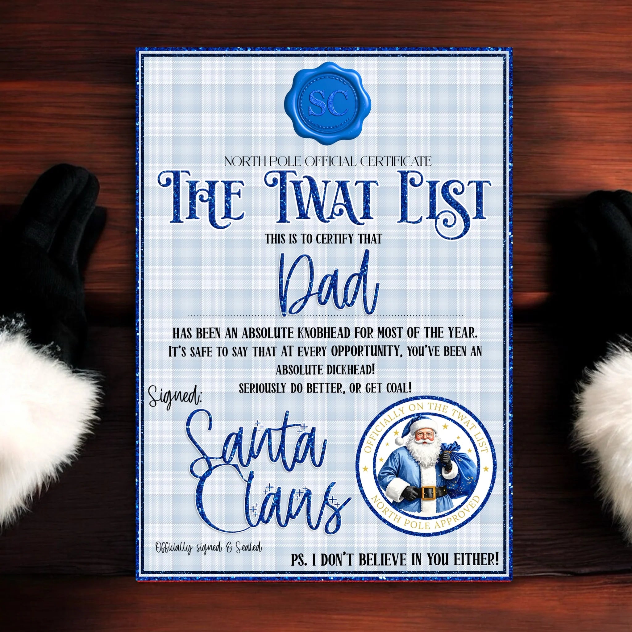 Personalised Blue Tw@t List Certificate & Matching Envelope