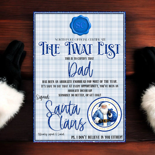 Personalised Blue Tw@t List Certificate & Matching Envelope