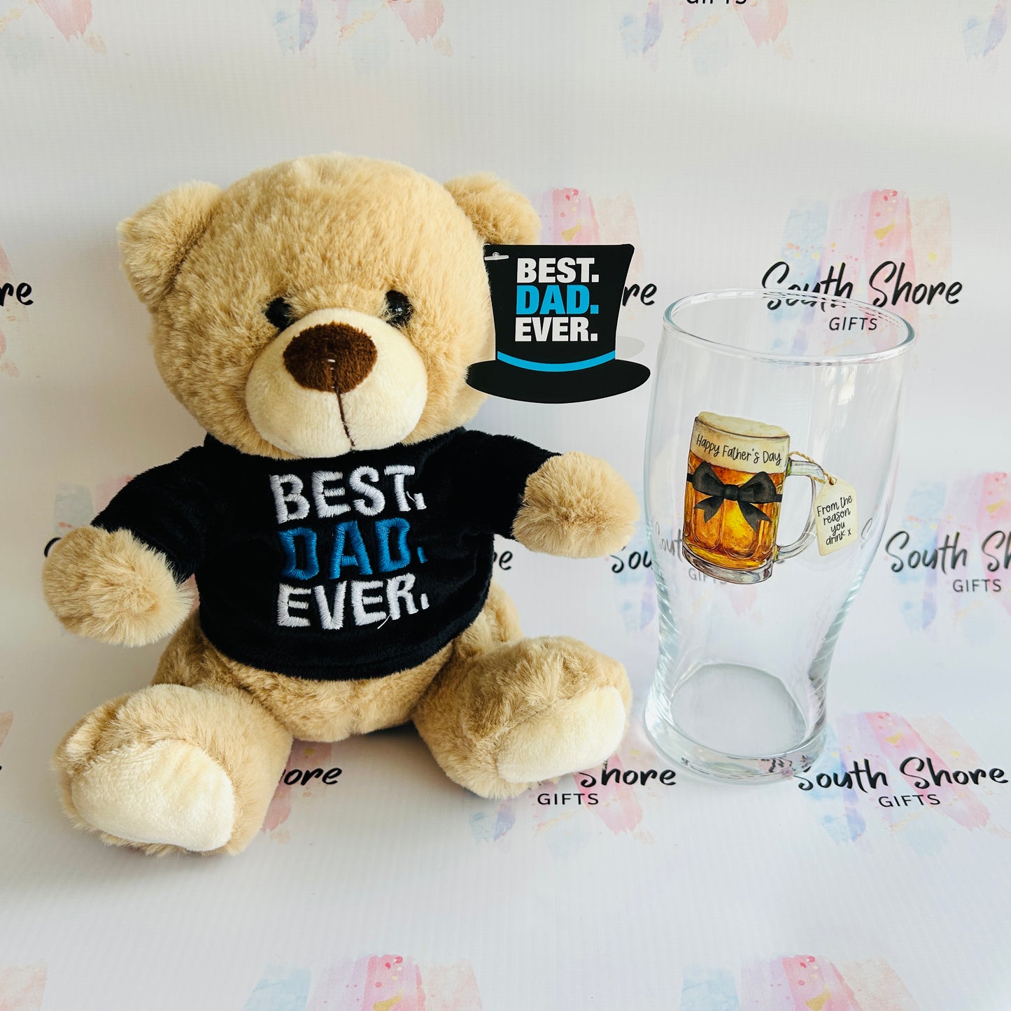 Best Dad Ever Gift Set – Teddy Bear & Pint Glass - 3 Designs