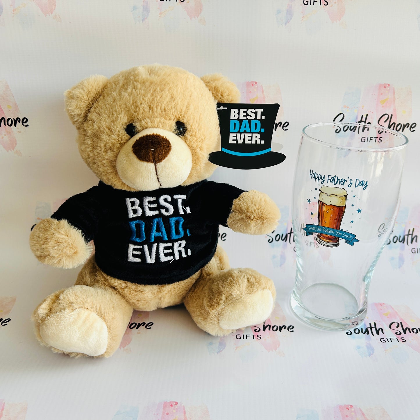 Best Dad Ever Gift Set – Teddy Bear & Pint Glass - 3 Designs